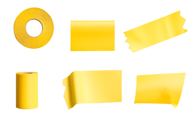 Various shapes of yellow adhesive tape.  Perfect for crafting, packaging, or design.