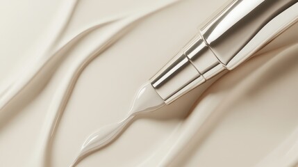 Cream tube dispensing lotion on swirled background
