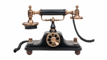 Antique rotary phone isolated on white background; communication history concept