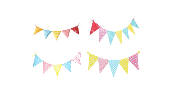 Colorful party flags background on white background.