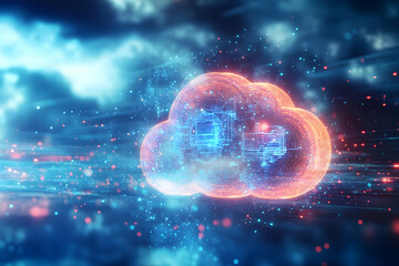 Obraz premium Abstract Neon Cloud Structure Depicting Digital Data Flow And Information Networks In A Virtual Environment. Generative AI