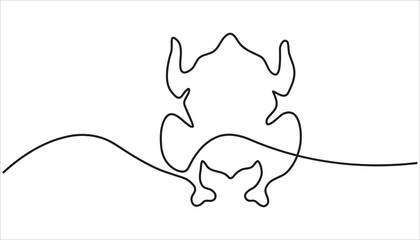 Roasted chicken continuous one line drawing illustration. Doodle outline vector illustration
