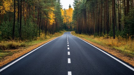 Obraz premium Scenic autumn forest road view from above capturing vibrant fall colors