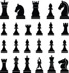 Silhouette of chess, Black silhouettes of Chess checkmate, Set of chess vector icons, Chess icon set, Silhouettes of chess pieces, Chess checkmate silhouettes set, Chess, King, Piece, Queen, Horse