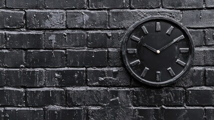 Black clock on a black brick wall.