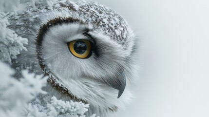 Majestic owl with snowy mountains in double exposure art on white background