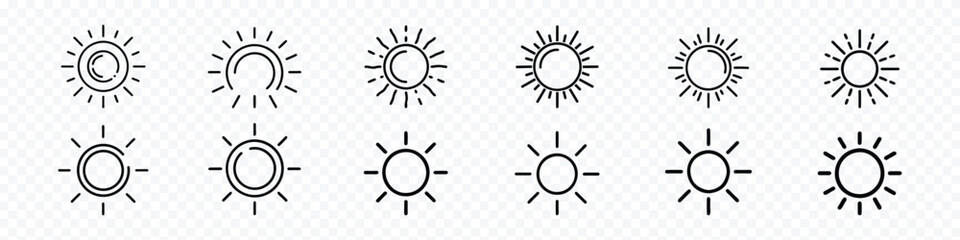 line Sun Icon for Brightness, Brightness Icon, Sun icon vector flat style, summer style, Summer sun icon