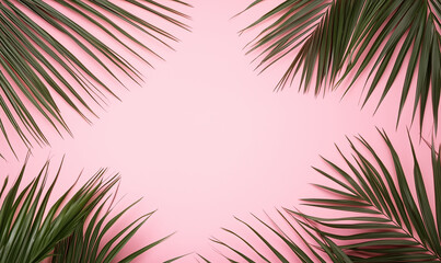 Palm tropical leaves on pink coral color minimal summer background