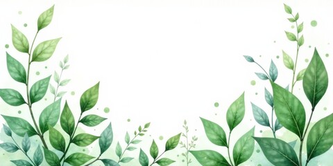 Fototapeta premium Serene Watercolor Greenery Frame Elegant Foliage Border for Invitations, Cards, and Designs