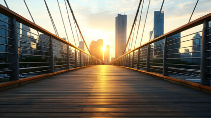 Obraz premium Cityscape sunset view from bridge walkway