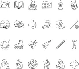 Fototapeta premium Hobbies Icons Sewing, Reading, Photography, Arts, Crafts, Puzzles