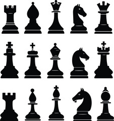 Silhouette of chess, Black silhouettes of Chess checkmate, Set of chess vector icons, Chess icon set, Silhouettes of chess pieces, Chess checkmate silhouettes set, Chess, King, Piece, Queen, Horse