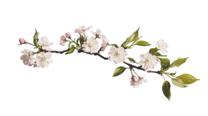 Pink blooming branch with flowers isolated on a transparent background, png image, cut out