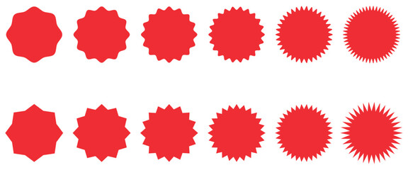 Red starburst sticker set. Special offer price tag. Price sticker, sale sticker, starburst, quality mark, retro silhouette. Sunburst retro sale badge, quality signs, sale icons. star blank label.