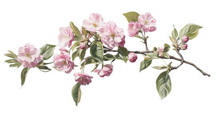 Pink cherry blossom branch with flowers isolated on a transparent background, png image, cut out