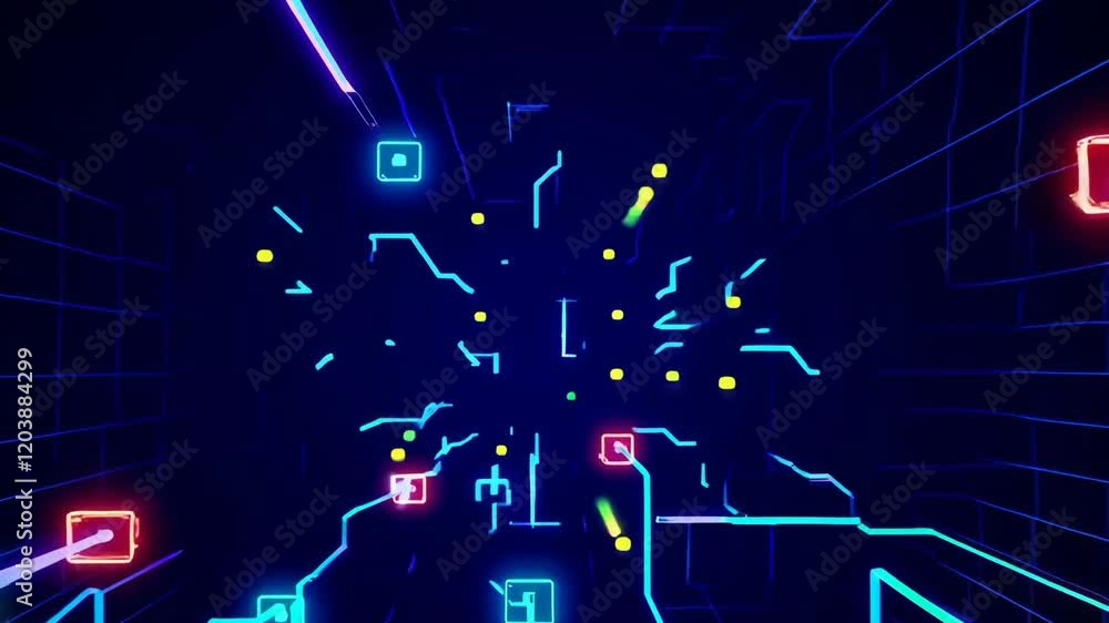 Poster abstract neon circuit footage showcasing dynamic visuals and movement