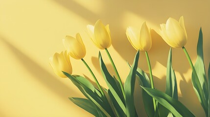 Minimalistic Yellow Tulips on Solid Yellow Background

