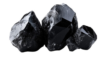 Black Obsidian Crystals: A close-up view of three sharp, black obsidian crystals. Their glassy, opaque surface and rough edges capture the raw power and beauty of this ancient gemstone. 