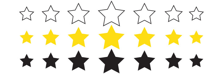Product rating or customer review with gold stars set collection. Graphic symbol flat design interface illustration elements for app ui ux web banner button vector isolated on white background