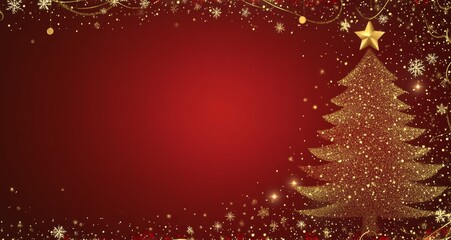 Festive Red Background with Golden Christmas Elements