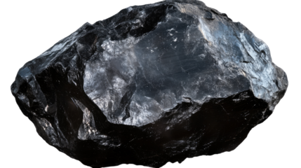 Obsidian Rock: A close-up shot of a rough, black obsidian rock, showcasing its smooth, glassy surface and unique texture.  