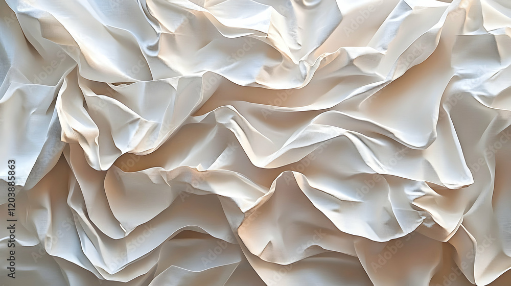 Poster abstract image of elegantly draped cream-colored fabric, showcasing soft folds and subtle light vari