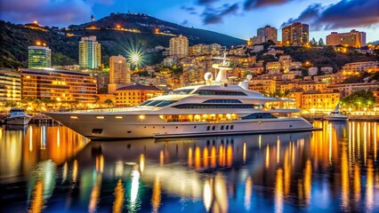 Fototapeta premium Monaco Yacht Port Night Luxury Boat Harbor Superyacht Principality