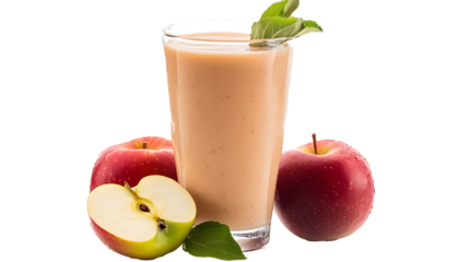 Glass of apple smoothie on a transparent background. isolated background.