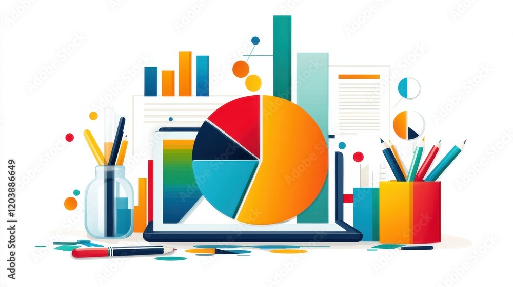 Aufkleber vibrant data visualization tools on a desk for analysis.