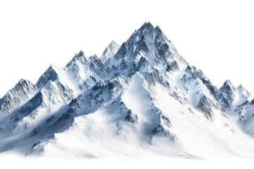 Obraz premium Snow-capped mountain range, isolated, winter, majestic peaks, white background, nature backdrop, advertising