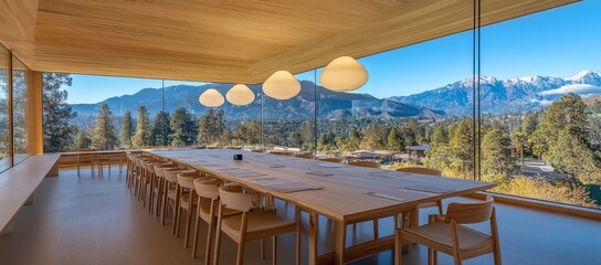 Fototapeta premium Modern Conference Room with Panoramic Mountain View