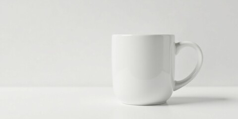 A Simple White Mug on a Plain White Surface, Ideal for Mockups and Minimalist Designs