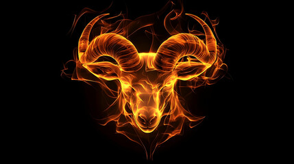 Fiery Ram Head, abstract art, dark background, design element