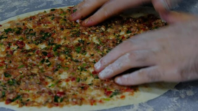 Preparing lahmacun motion camera