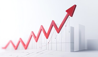 Sharp Edged Red Upward Arrow, Simple 2D Illustration for Growth Concept