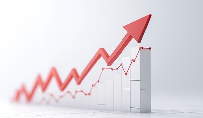 3D Red Arrow Pointing Upwards, Minimalist 2D Illustration on White Background