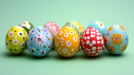Fototapeta premium decorated easter eggs on light green background