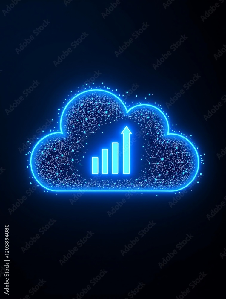 Poster cloud with digital growth chart symbolizing saas innovation and scalability