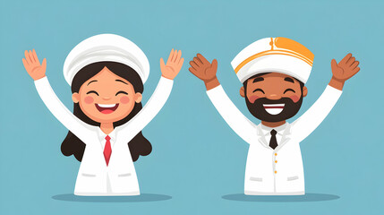 Happy diverse doctors celebrating success