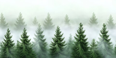 Fototapeta premium Misty Evergreen Forest With Ethereal Atmosphere