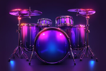 A glowing digital drum set with vibrant holographic beats, symbolizing rhythm and energy