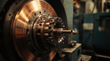 Obraz premium Industrial machinery with metal components in a factory setting