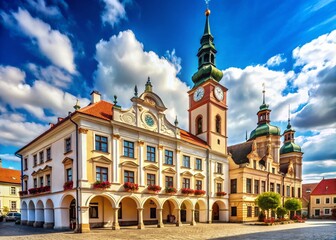Fototapeta premium Neo-Renaissance Tisnov Town Hall, Czech Republic - Historic Architecture Stock Photo