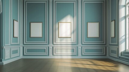 Fototapeta premium Spacious area with blue walls and light