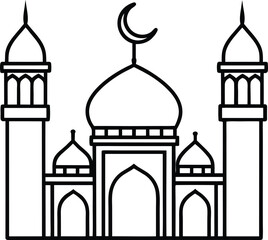 Modern Mosque vector illustration, Mosque silhouette vector art, Mosque line art vector design