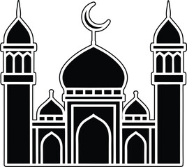 Modern Mosque vector illustration, Mosque silhouette vector art, Mosque line art vector design