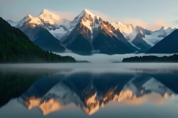 Naklejka premium Beautiful mountain range with a large body of water in the foreground isolated