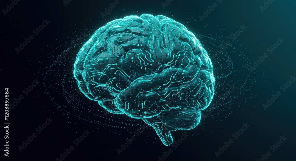 Poster digital brain with circuit, concept of artificial intelligence