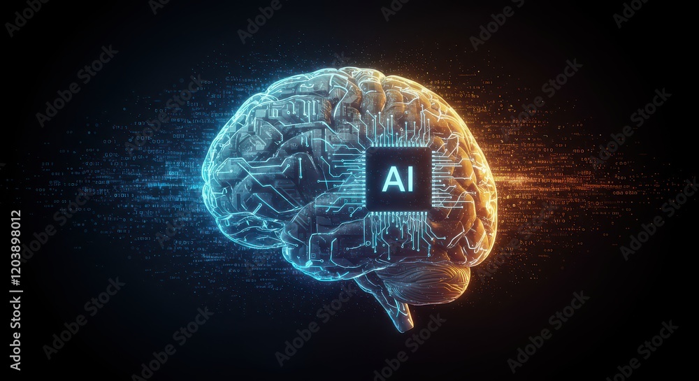 Poster digital brain with circuit, concept of artificial intelligence