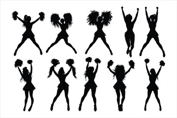 set of people dancing silhouettes isolated on a white background